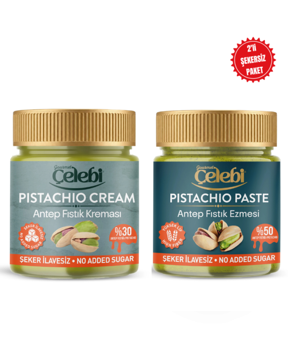 Şekersiz Antep Fıstık Ezmesi - Şekersiz Antep Fıstık Kreması 2'li Set (200 Gr x 2)