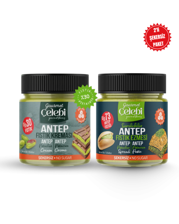 Şekersiz Antep Fıstık Ezmesi - Şekersiz Antep Fıstık Kreması 2'li Set (200 Gr x 2)